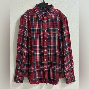 Polo Ralph Lauren Boys Button Up Shirt LG 14-16 Red Tartan Plaid Holiday Photos